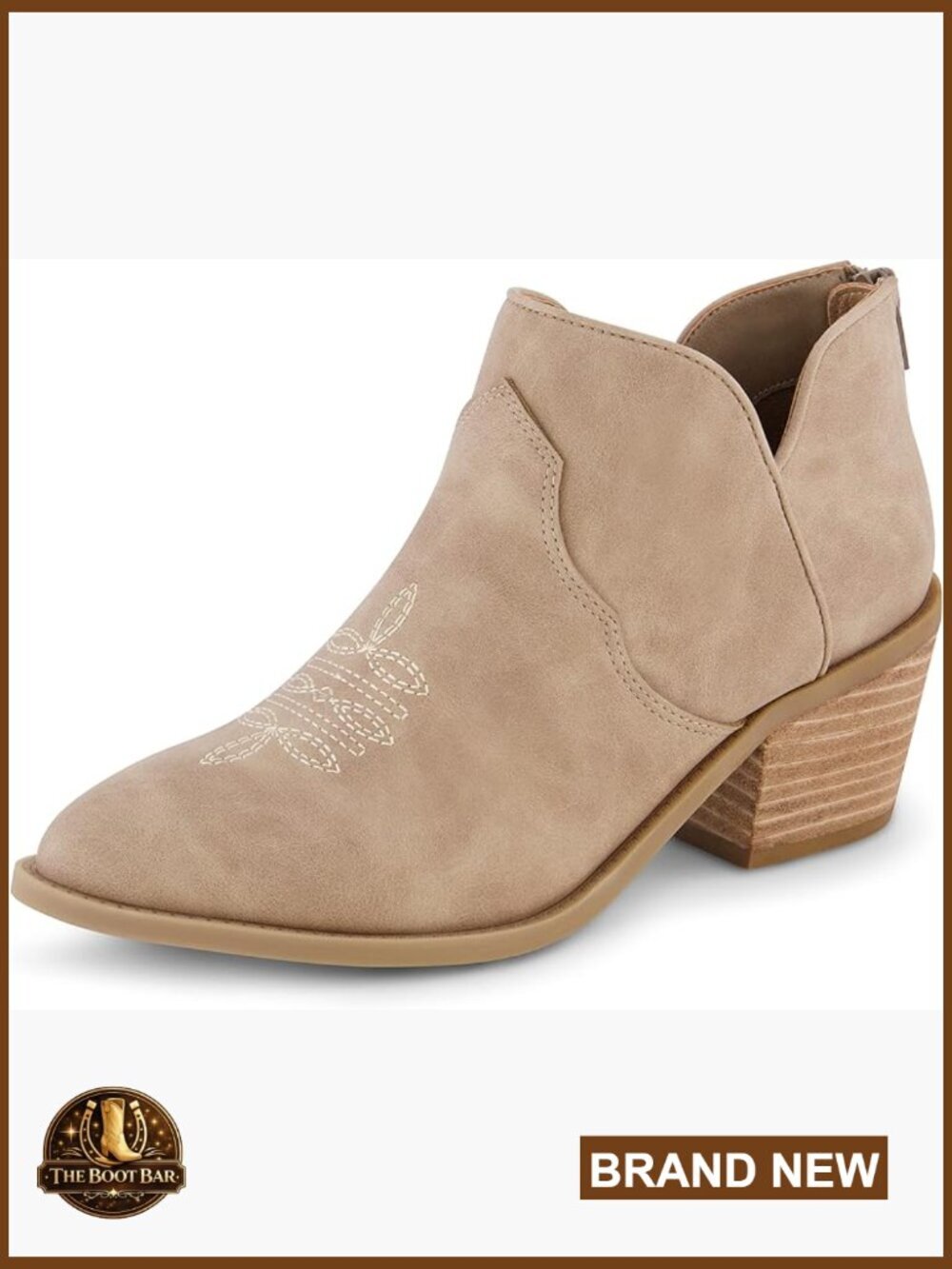 Women's Short Pointed Toe Western Ankle Boots with Low Block Heel and Back